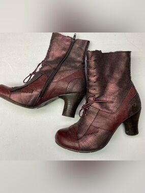 Gold Button RED/PNK Leather Boots EU 37/ US 6.5 Spring Sale